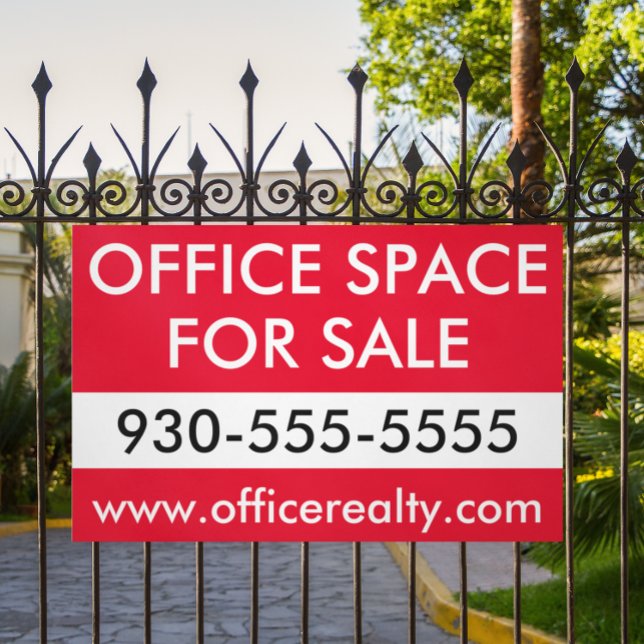 Minimal Office for Sale Commercial Real Estate Banner (office space real estate red white outdoor banner)