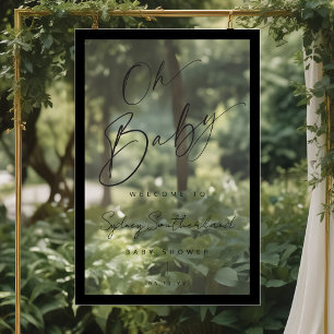 Minimal Oh Baby Black Brush Script Baby Shower Acrylic Sign