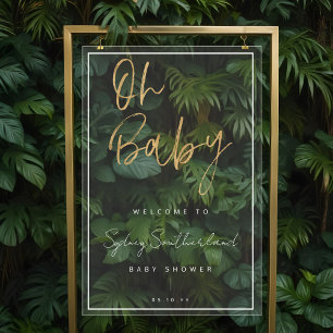 Minimal Oh Baby Gold Brush Script Baby Shower Acrylic Sign
