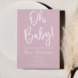 Minimal Oh Baby! Pink Baby Girl Baby Shower Invitation