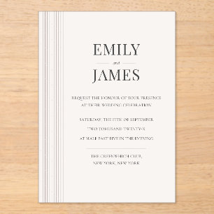 Minimal Old Money Brown Stripe and Ivory Wedding  Acrylic Invitations