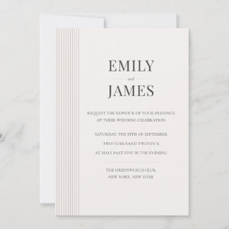 Minimal Old Money Brown Stripe and Ivory Wedding  Invitation