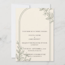 Minimal Olive Botanical Arch Wedding Invitation