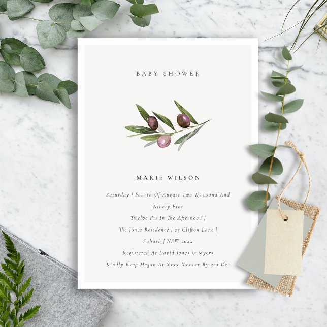 Minimal Olive Branch Foliage Baby Shower Invite (Creator Uploaded)