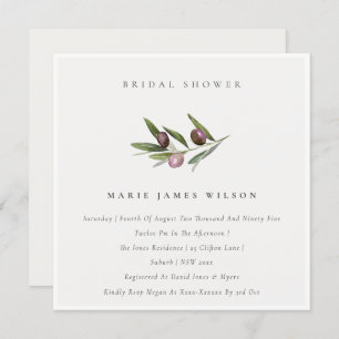 Minimal Olive Branch Foliage Bridal Shower Invite