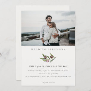 Minimal Olive Branch Foliage Photo Wedding Invite