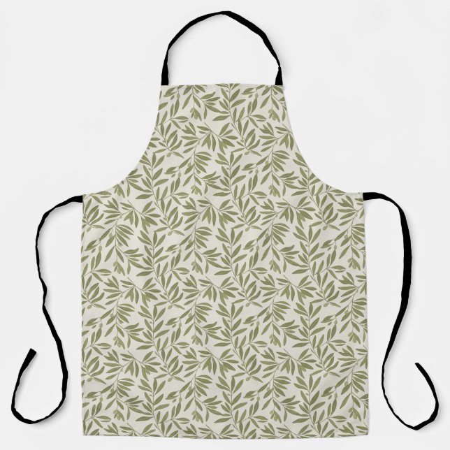 Minimal Olive Branch Pattern Apron (Front)