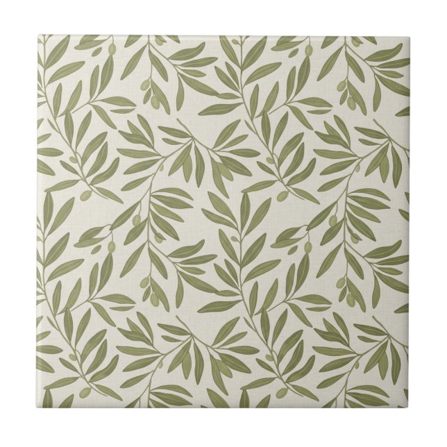 Minimal Olive Branch Pattern Ceramic Tile (Front)