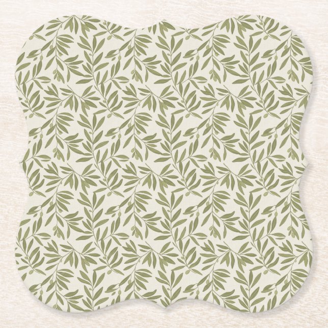 Minimal Olive Branch Pattern Paper Coaster (Front)