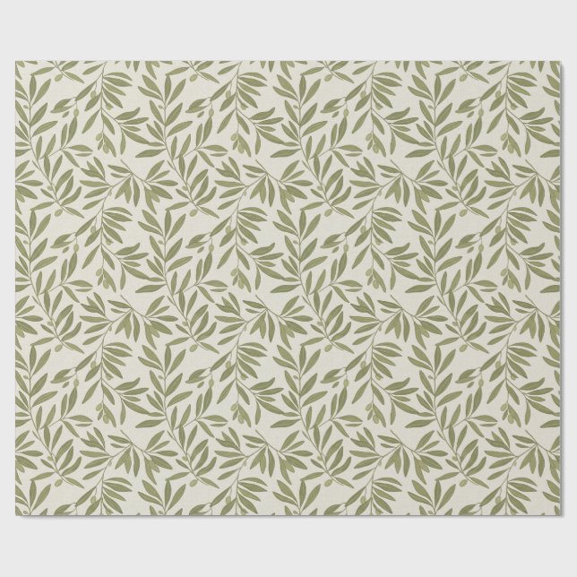 Minimal Olive Branch Pattern Wrapping Paper (Flat)