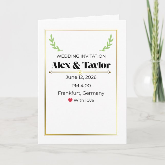 Minimal Olive Branch Wedding Invitation | Elegant  (Front)