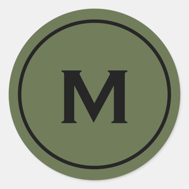 Minimal Olive Classic Monogram Medallion Round Sticker (Front)