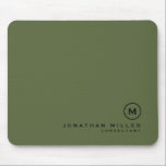 Minimal Olive Classic Monogram Mouse Pad<br><div class="desc">Minimalist monogram design with classic black monogram medallion in a classic font with personalised name and title below on a simple olive green background. Personalise for your custom use.</div>