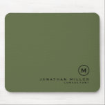 Minimal Olive Classic Monogram Mouse Pad<br><div class="desc">Minimalist monogram design with classic black monogram medallion in a classic font with personalised name and title below on a simple olive green background. Personalise for your custom use.</div>