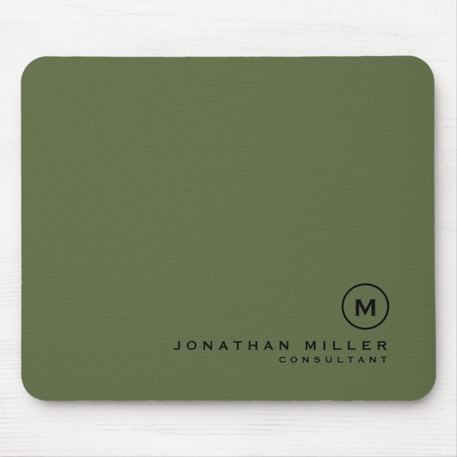 Minimal Olive Classic Monogram Mouse Pad (Front)