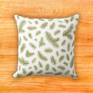 Minimal Olive Douglas Fir Sprig Watercolor Pattern Cushion