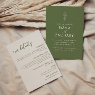 Minimal Olive Green All-in-One Wedding Invitation