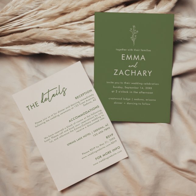 Minimal Olive Green All-in-One Wedding Invitation (Creator Uploaded)