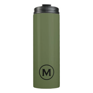 Minimal Olive Green Black Monogram Travel Mug