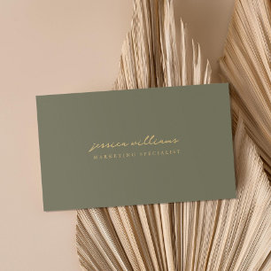Minimal Olive Green Gold Script Business Card
