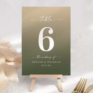 Minimal Ombre Dark Monstera Green & Gold Wedding Table Number