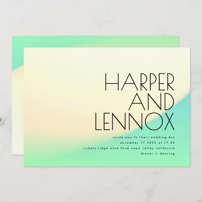 Minimal Ombre Gradient Yellow Green Tropical Invitation (Front/Back)