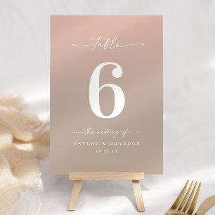 Minimal Ombre Sand Beige & Blush Pink Wedding Table Number