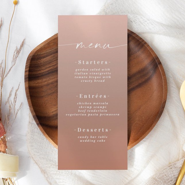 Minimal Ombre Terracotta & Blush Pink Wedding Menu (Creator Uploaded)
