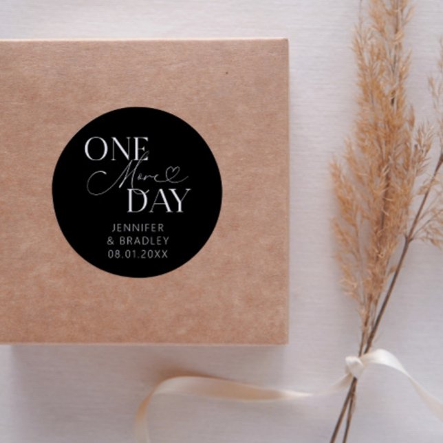 Minimal One More Day Wedding Rehearsal Black Classic Round Sticker (Creator Uploaded)