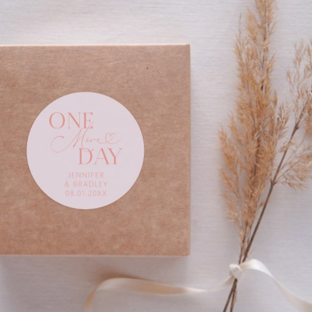 Minimal One More Day Wedding Rehearsal Blush Pink Classic Round Sticker (Creator Uploaded)