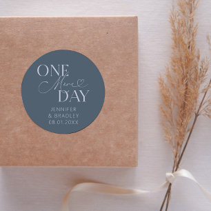 Minimal One More Day Wedding Rehearsal Steel Blue Classic Round Sticker