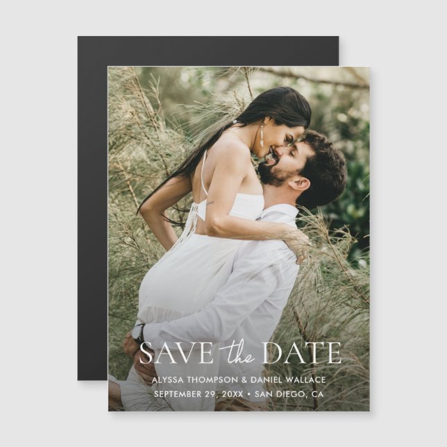 Minimal One Photo Modern wedding save the date Magnetic Invitation (Front/Back)