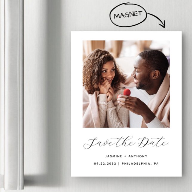 Minimal One Photo Script Black and White Magnetic Invitation (Creator Uploaded)