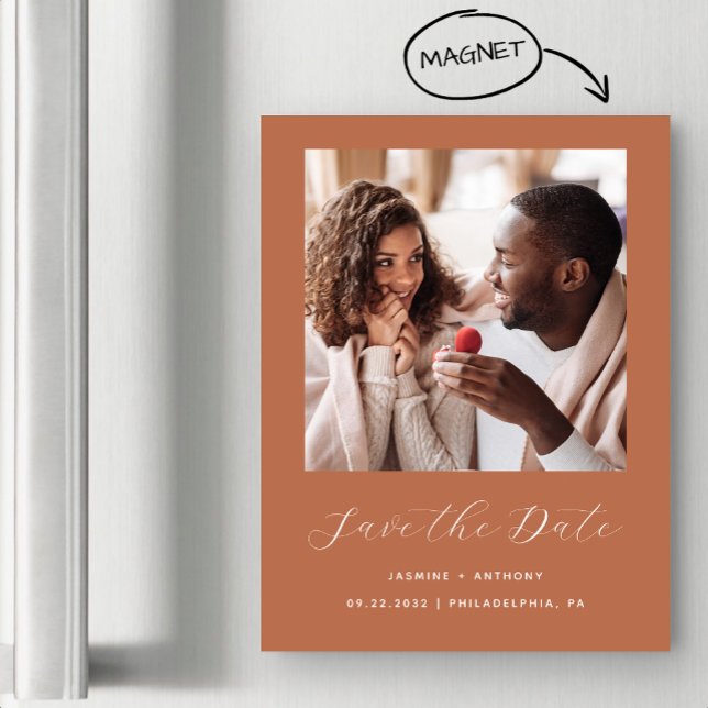 Minimal One Photo Script Terracotta Magnetic Invitation (Creator Uploaded)