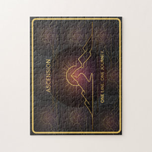 Minimal One-Stroke Mountain Ridge   Sunrise Line Jigsaw Puzzle