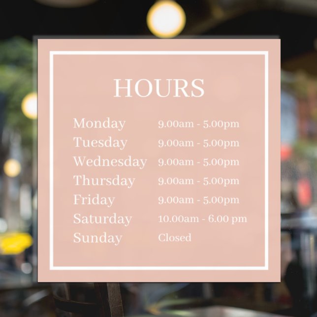 Minimal Opening Hours Pink Window Cling (Creator Uploaded)