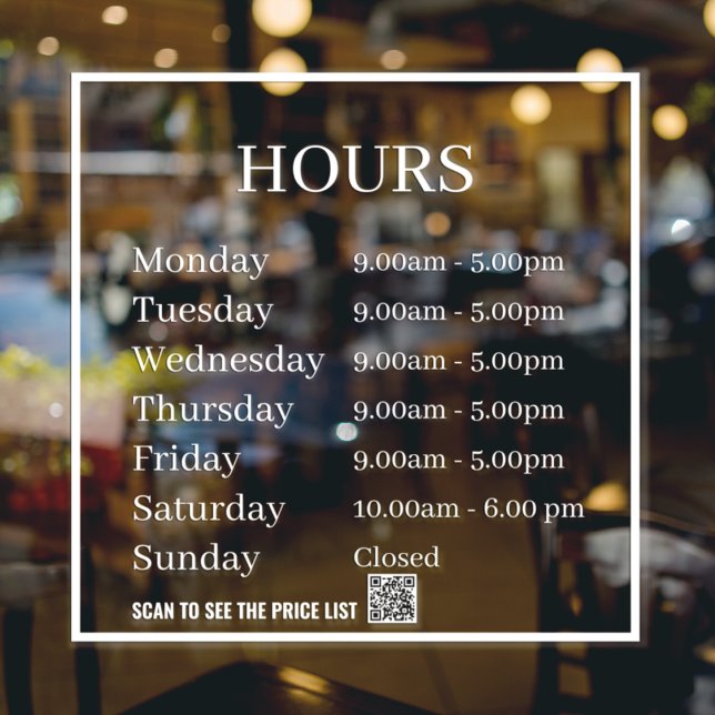 Minimal Opening Hours Transparent Window Cling (Creator Uploaded)
