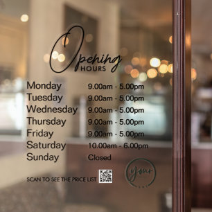 Minimal Opening Hours Transparent Window Cling