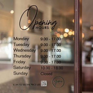 Minimal Opening Hours Transparent Window Cling