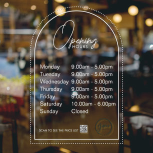 Minimal Opening Hours Transparent Window Cling