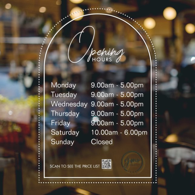 Minimal Opening Hours Transparent Window Cling (Creator Uploaded)