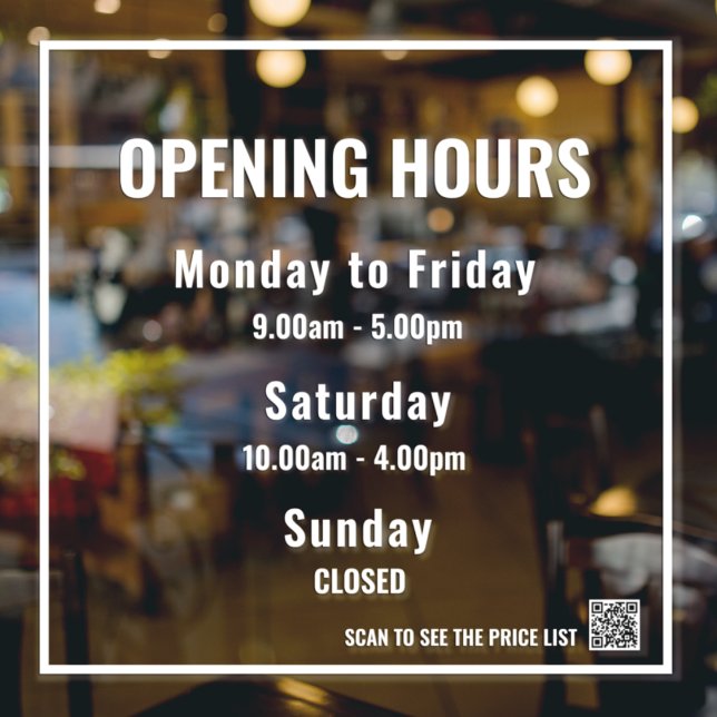 Minimal Opening Hours White  Window Cling (Creator Uploaded)