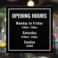 Minimal Opening Hours Window Cling