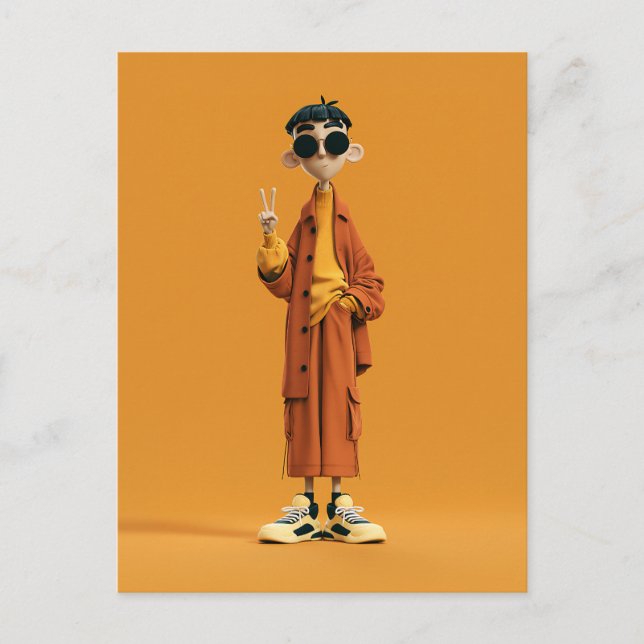 Minimal Orange Aesthetic – Stylish 3D Character Postcard (Front)