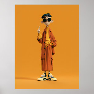 Minimal Orange Aesthetic – Stylish 3D Character Poster
