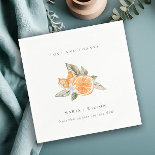 Minimal Orange Botanical Boho Love Thanks Wedding Napkin