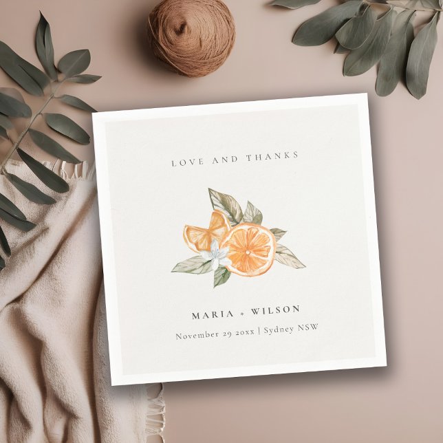 Minimal Orange Botanical Boho Love Thanks Wedding Napkin (Creator Uploaded)