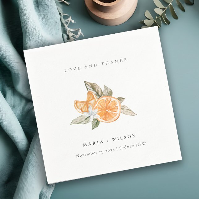 Minimal Orange Botanical Boho Love Thanks Wedding Napkin (Creator Uploaded)