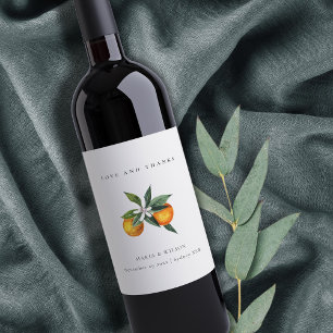 Minimal Orange Botanical Boho Love Thanks Wedding Wine Label