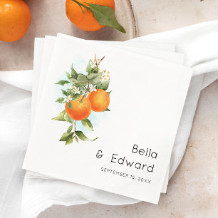 Minimal Orange Botanical Boho Wedding Napkin
